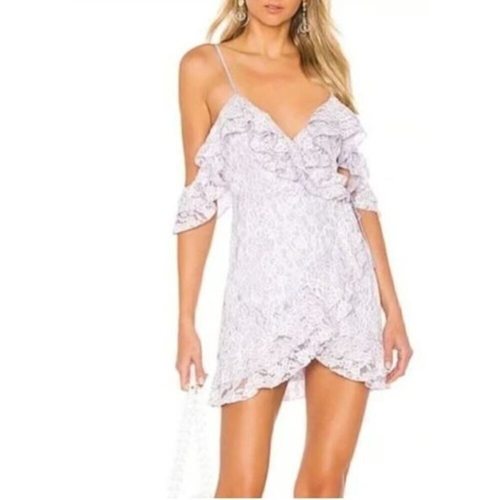 Majorelle Dress Womens Small Purple Lace Cold Shoulder Wrap Mini Cottagecore
